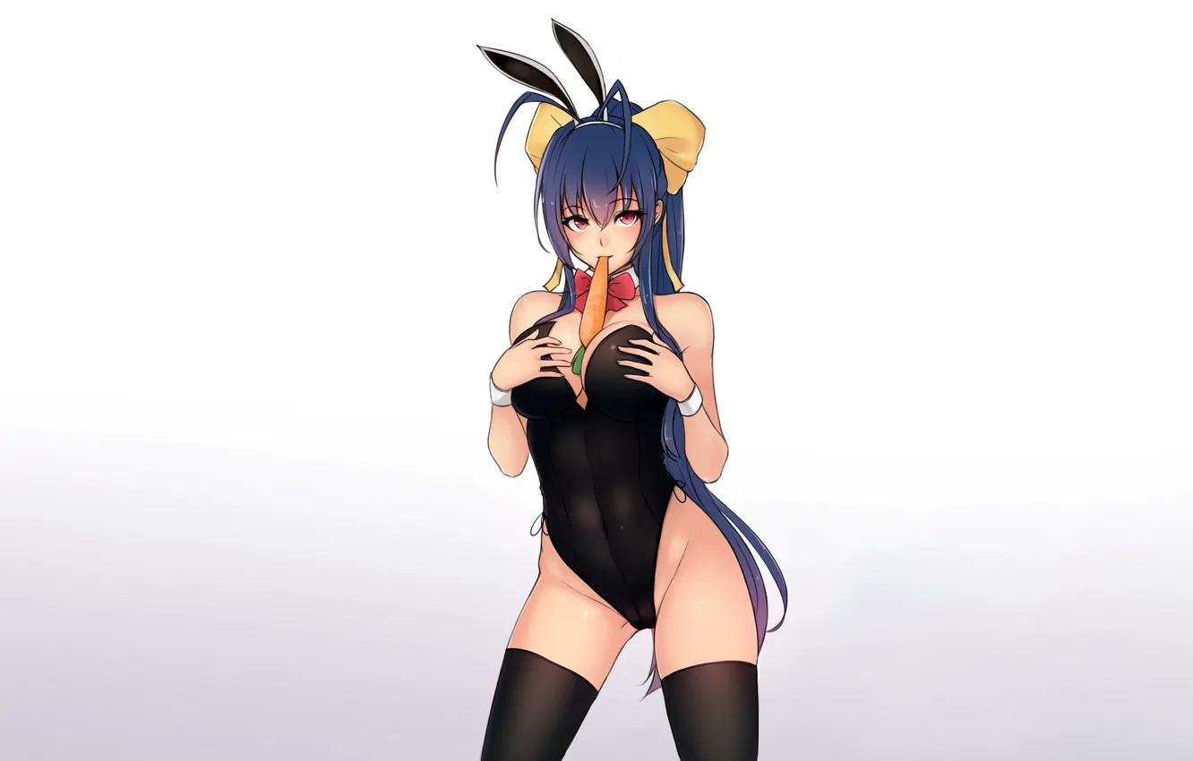 Фото обои girl, sexy, cleavage, thighhighs, long hair, boobs, anime, beautiful