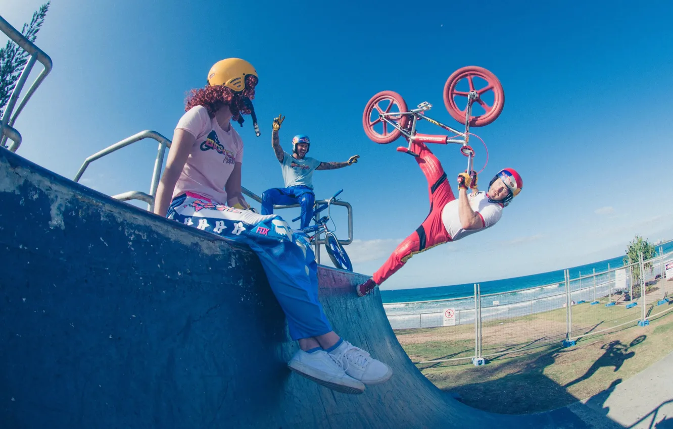 Фото обои Девушка, Велосипед, bike, BMX, Мужчины, Bicycle, Трое, Велосипеды