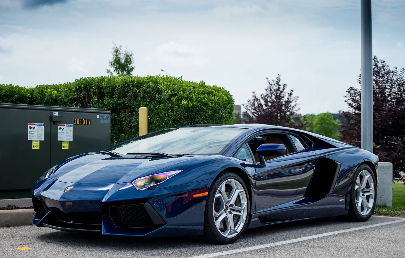 Фото обои Lamborghini, Blue, Aventador, Parking