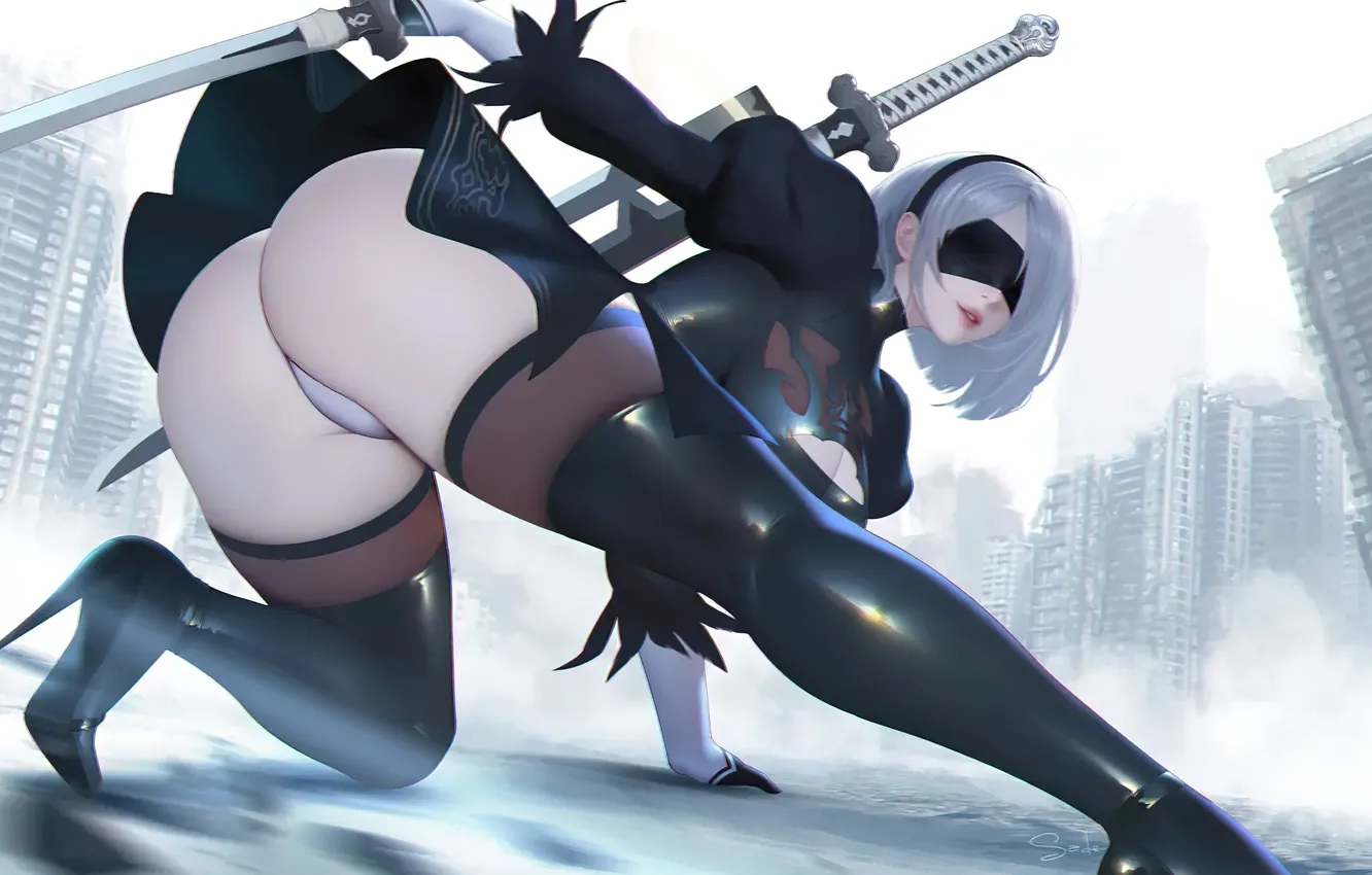 Фото обои Ass, Anime, fan art, Game Art, Nier Automata, Nier Automata - 2B Fan Art