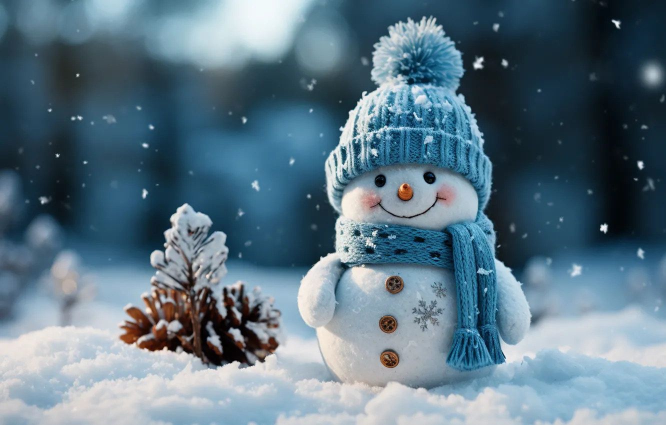Фото обои зима, снег, Новый Год, Рождество, снеговик, happy, Christmas, night
