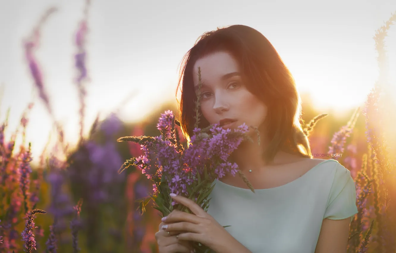 Фото обои взгляд, красивая, цветочки, Alexander Drobkov-Light, Мария Ларина