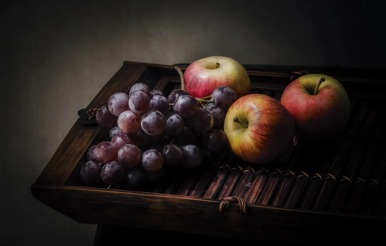 Фото обои яблоки, виноград, фрукты
