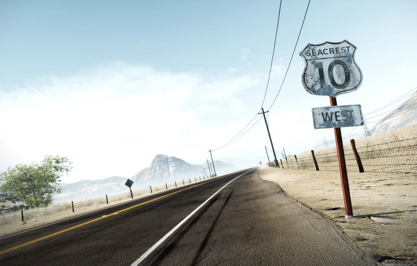 Фото обои дорога, знак, Need For Speed: Hot Pursuit
