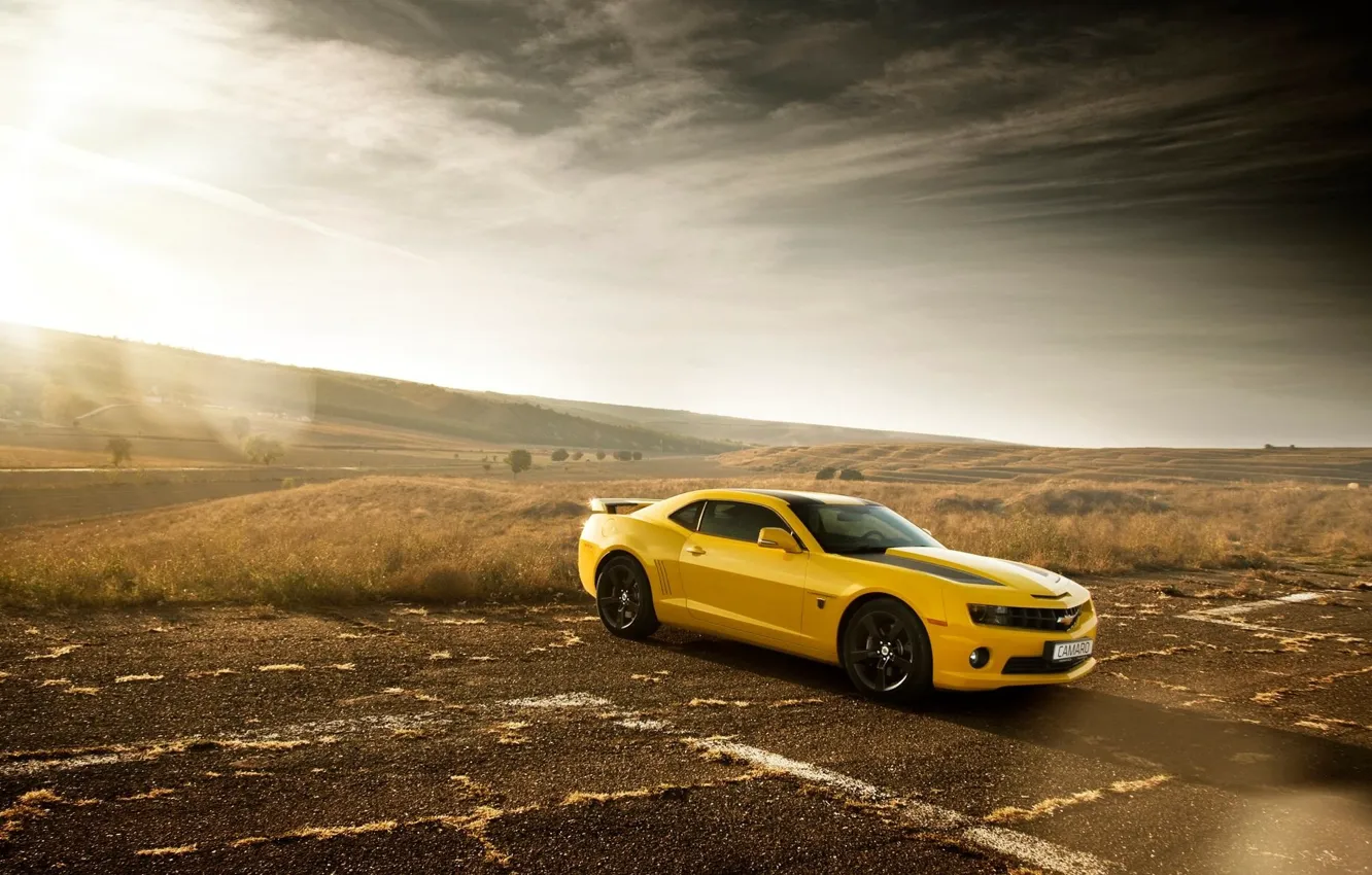 Фото обои Chevrolet, Muscle, Camaro, Car, Sun, Yellow, Bumblebee, Edition