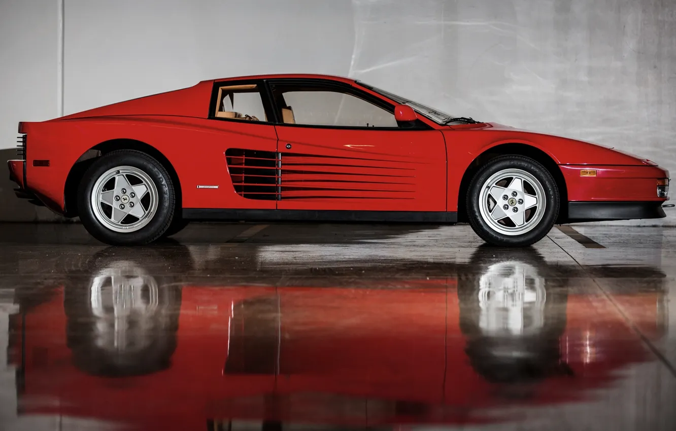 Фото обои Красный, Отражение, Авто, Машина, Ferrari, Автомобиль, Testarossa
