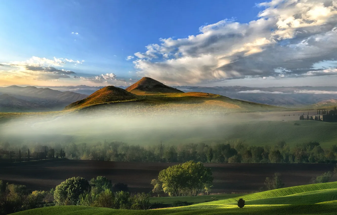 Фото обои облака, горы, долина