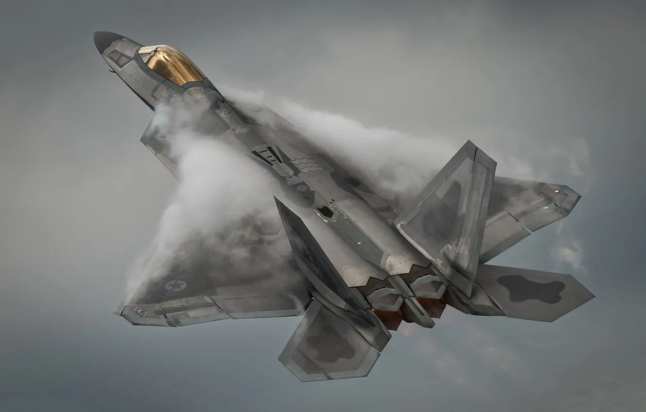 Фото обои небо, облака, взлёт, Lockheed Martin F-22A Raptor