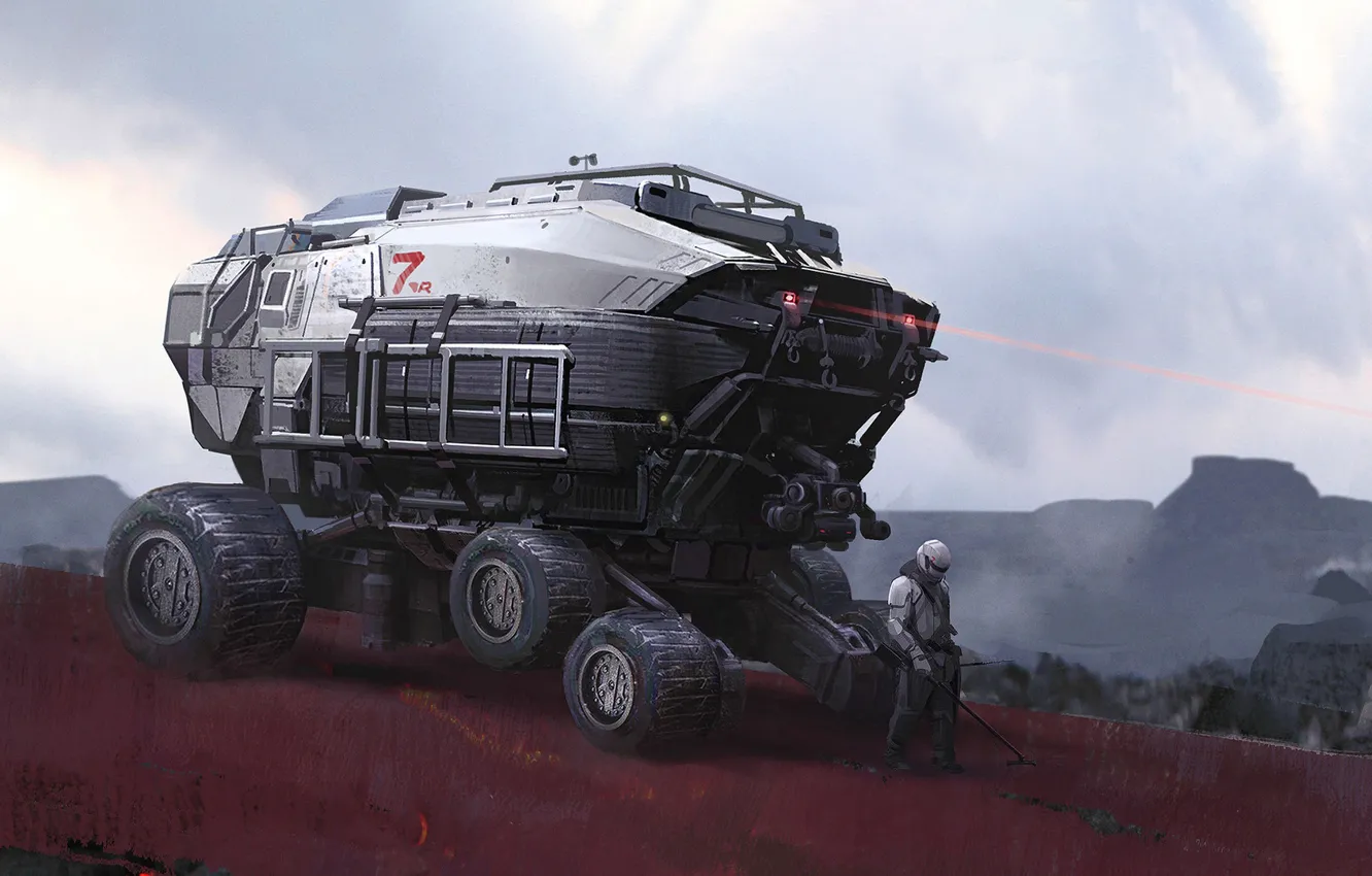 Фото обои Человек, Art, Техника, Фантастика, Транспорт, Carrier, Исследование, Transport & Vehicles