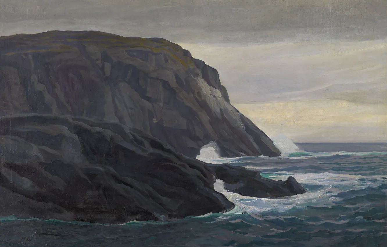 Фото обои море, пейзаж, скалы, картина, Rockwell Kent, Рокуэлл Кент, Блэкхед. Монеган