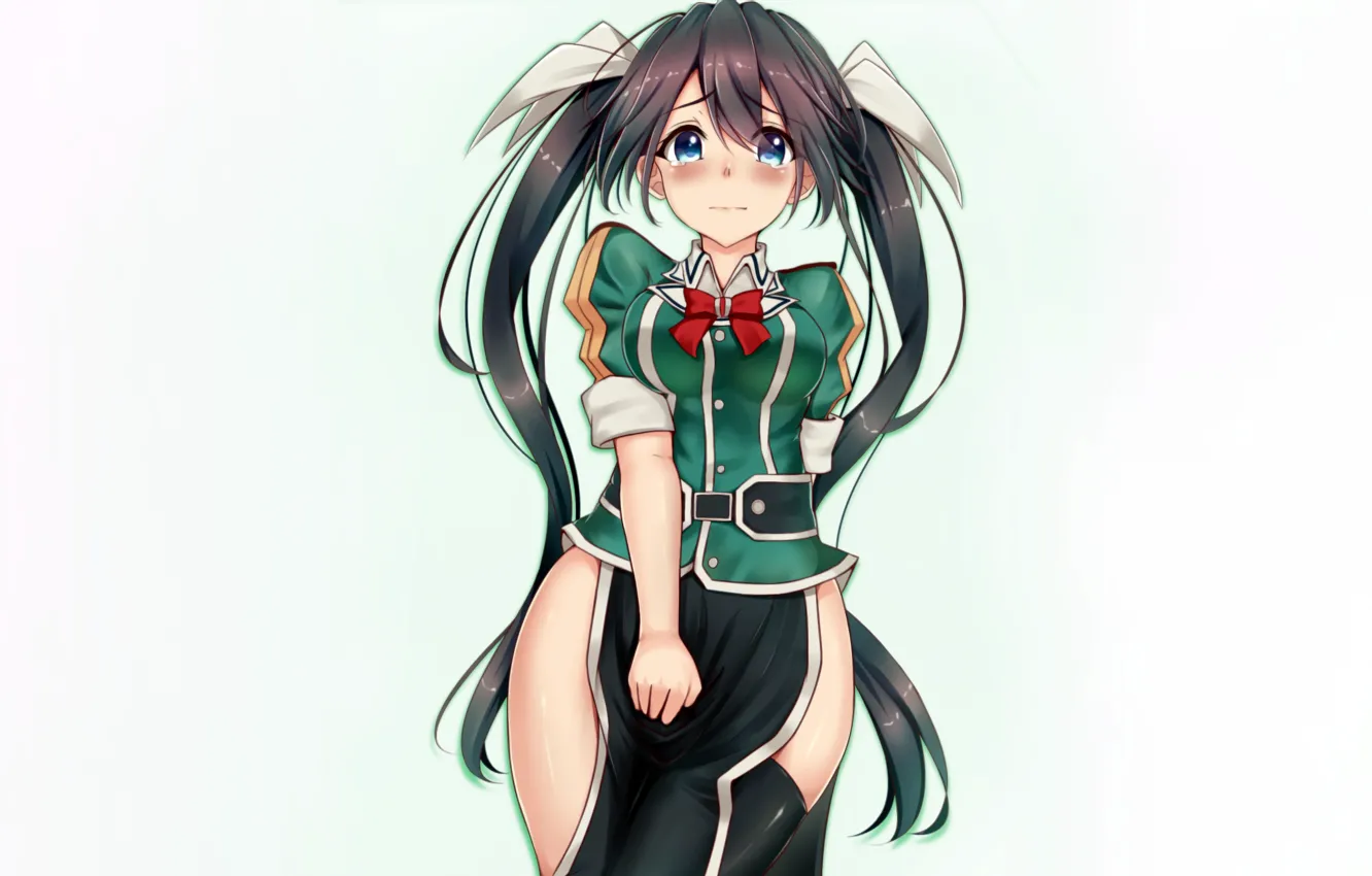 Фото обои girl, sexy, blouse, thighhighs, long hair, anime, blue eyes, beautiful