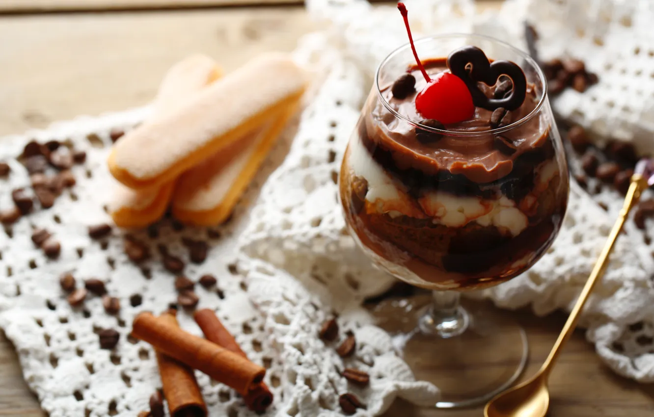 Фото обои печенье, glass, вишенка, корица, крем, десерт, сладкое, chocolate