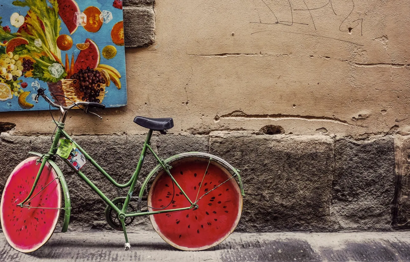 Фото обои wheels, vintage, bike, retro, old, street, classic, painting