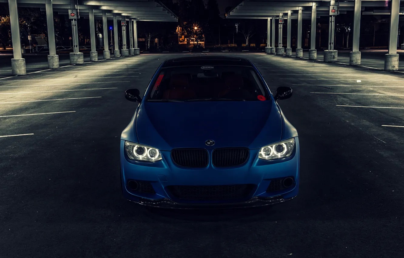 Фото обои синий, бмв, BMW, матовый, front, E92, Matte, 3 серия