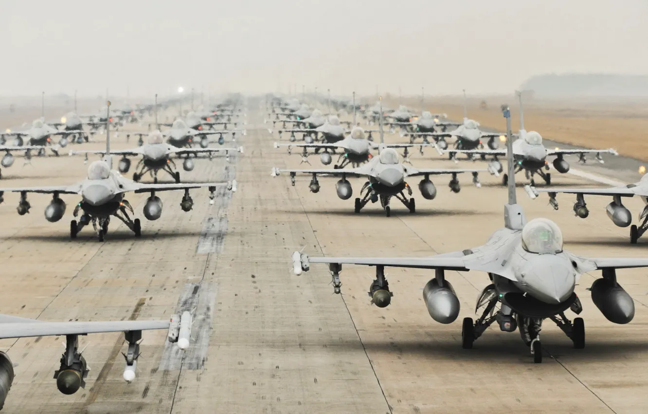 Фото обои оружие, аэродром, самолёты, F16