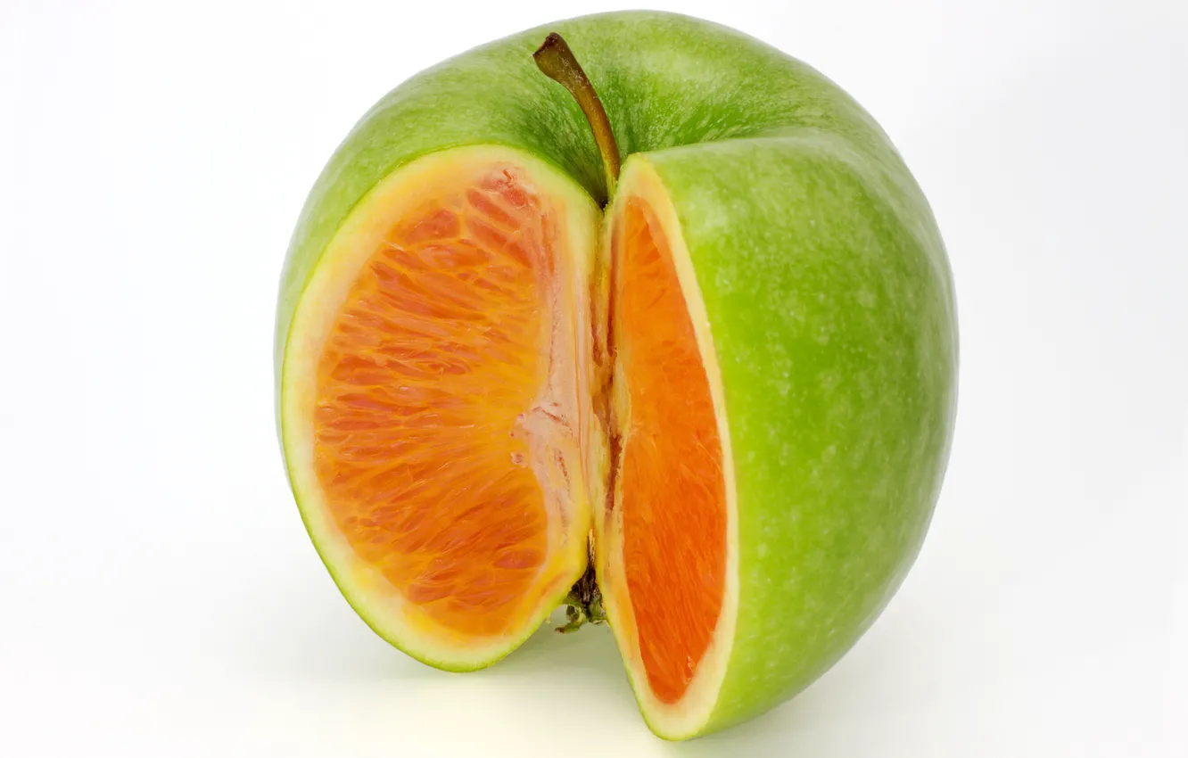Фото обои рендеринг, apple, яблоко, апельсин, orange, mixed fruit
