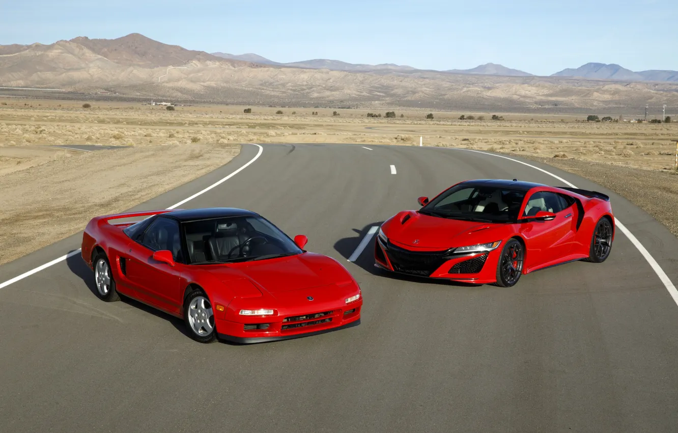 Фото обои Красный, Новый, Спорткар, Старый, Acura NSX
