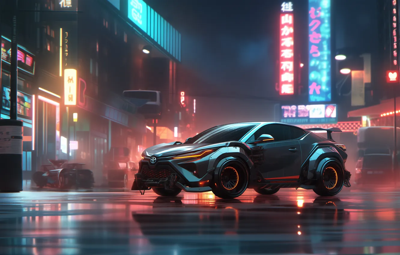 Фото обои sports car, AI art, cyberpunk, illustration