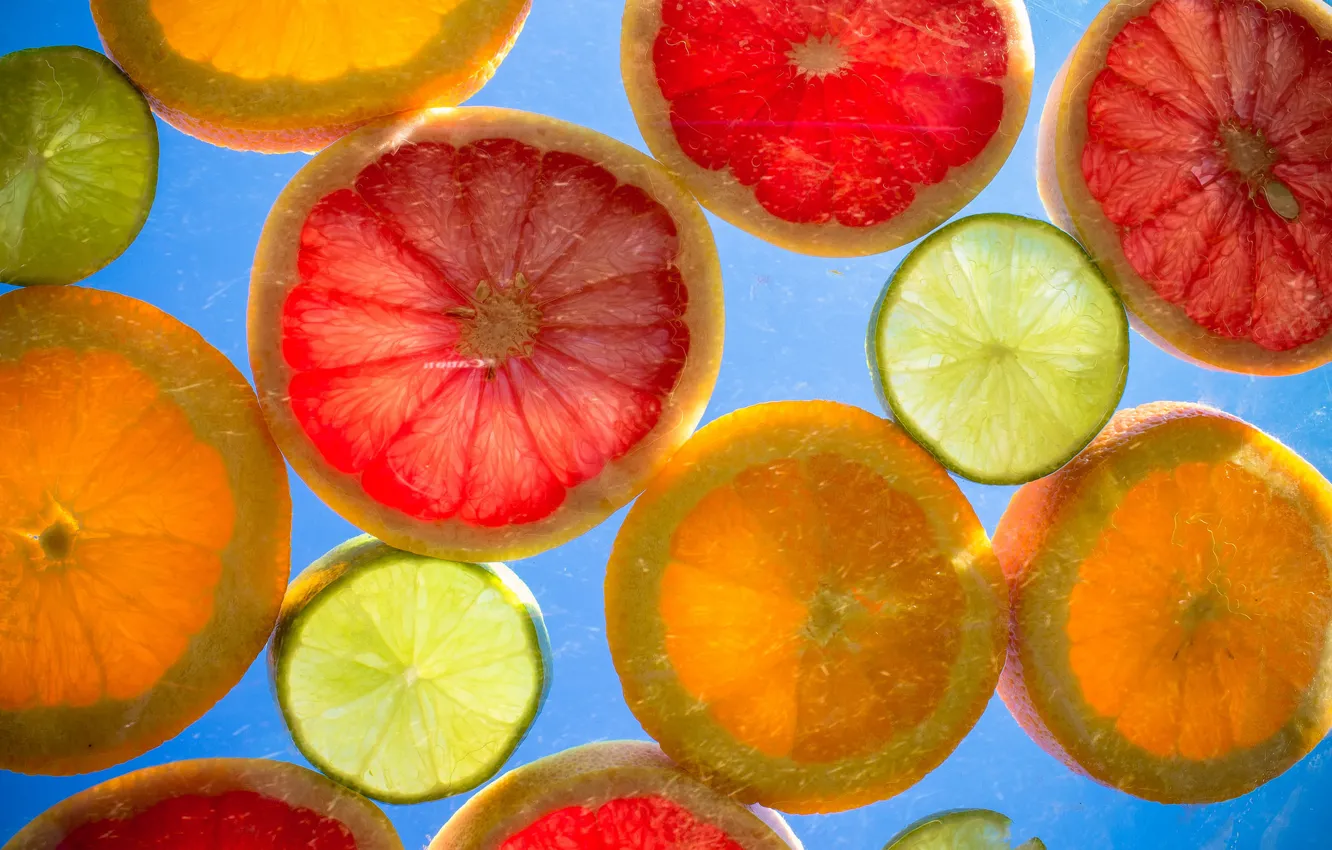 Фото обои лимон, апельсин, кольцо, долька, цитрус, грейпфрут
