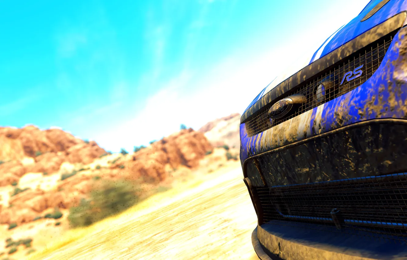 Фото обои car, game, ford, the crew, focus rs, deserto, azul, sujeira