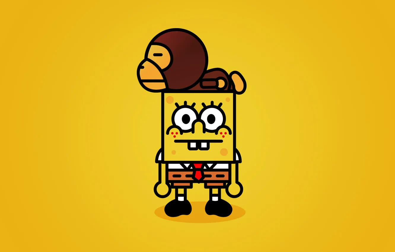 Фото обои желтый, спанч боб, bape, SpongeBob