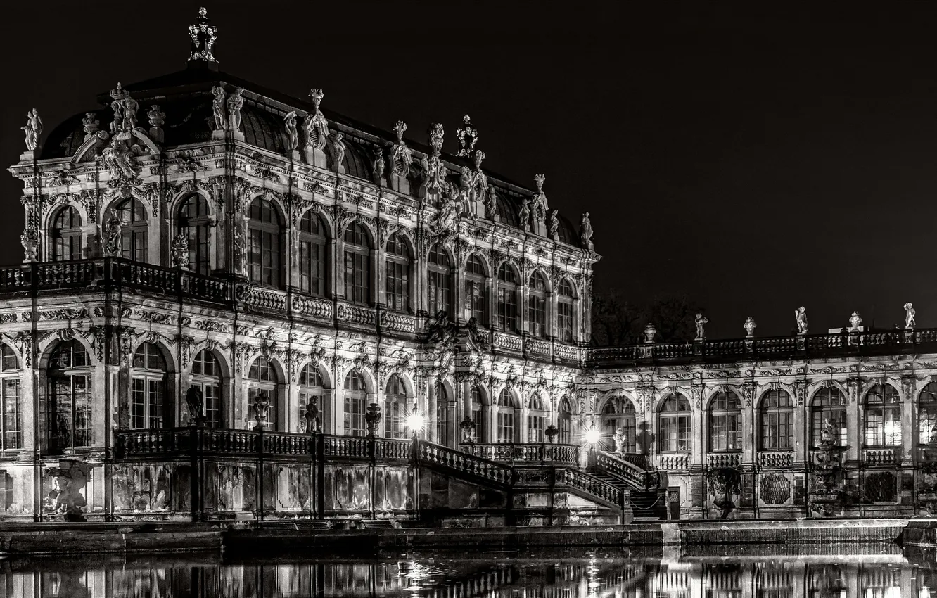 Фото обои Германия, Дрезден, черно-белое, Germany, Dresden, Deutschland, Zwinger, Цвингер