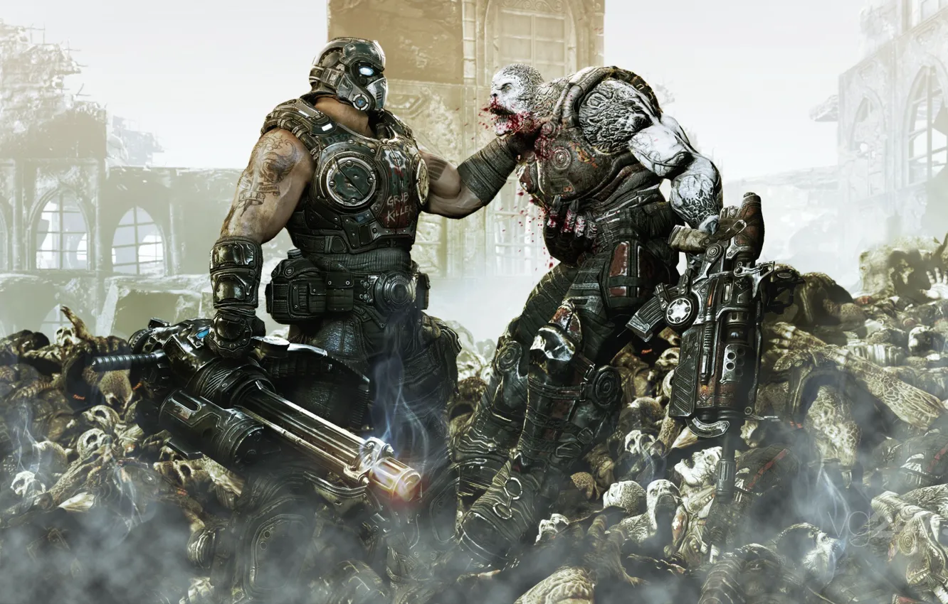 Фото обои сражение, трупы, убийца, gears of war 3