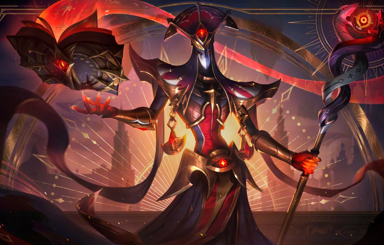 Фото обои магия, маска, книга, посох, game, жест, персонажи, League of Legends