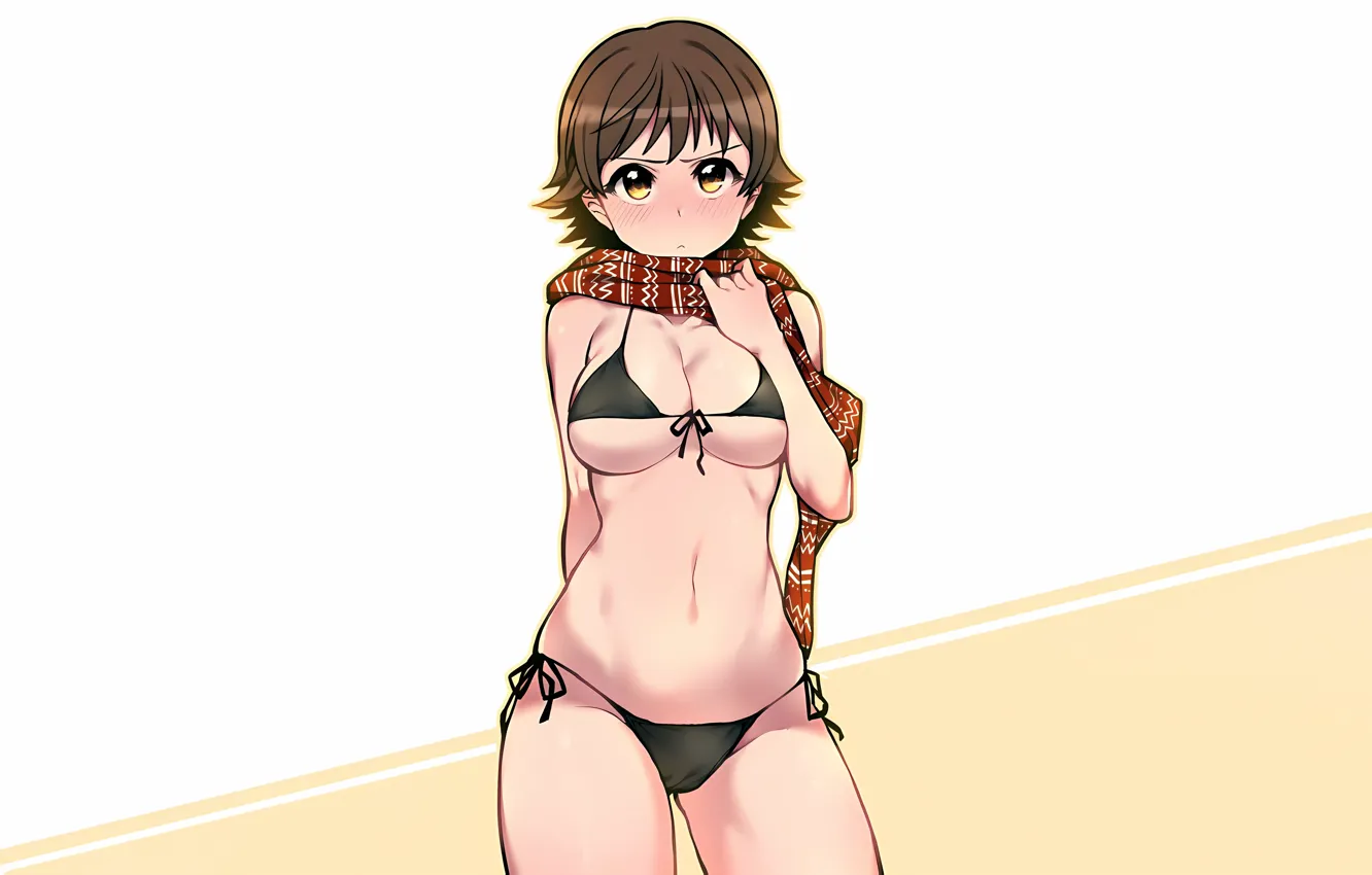 Фото обои girl, sexy, cleavage, brown hair, boobs, anime, beautiful, short hair