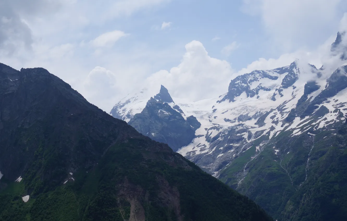 Фото обои пейзаж, горы, природа, landscape, nature, mountains, кавказ, домбай