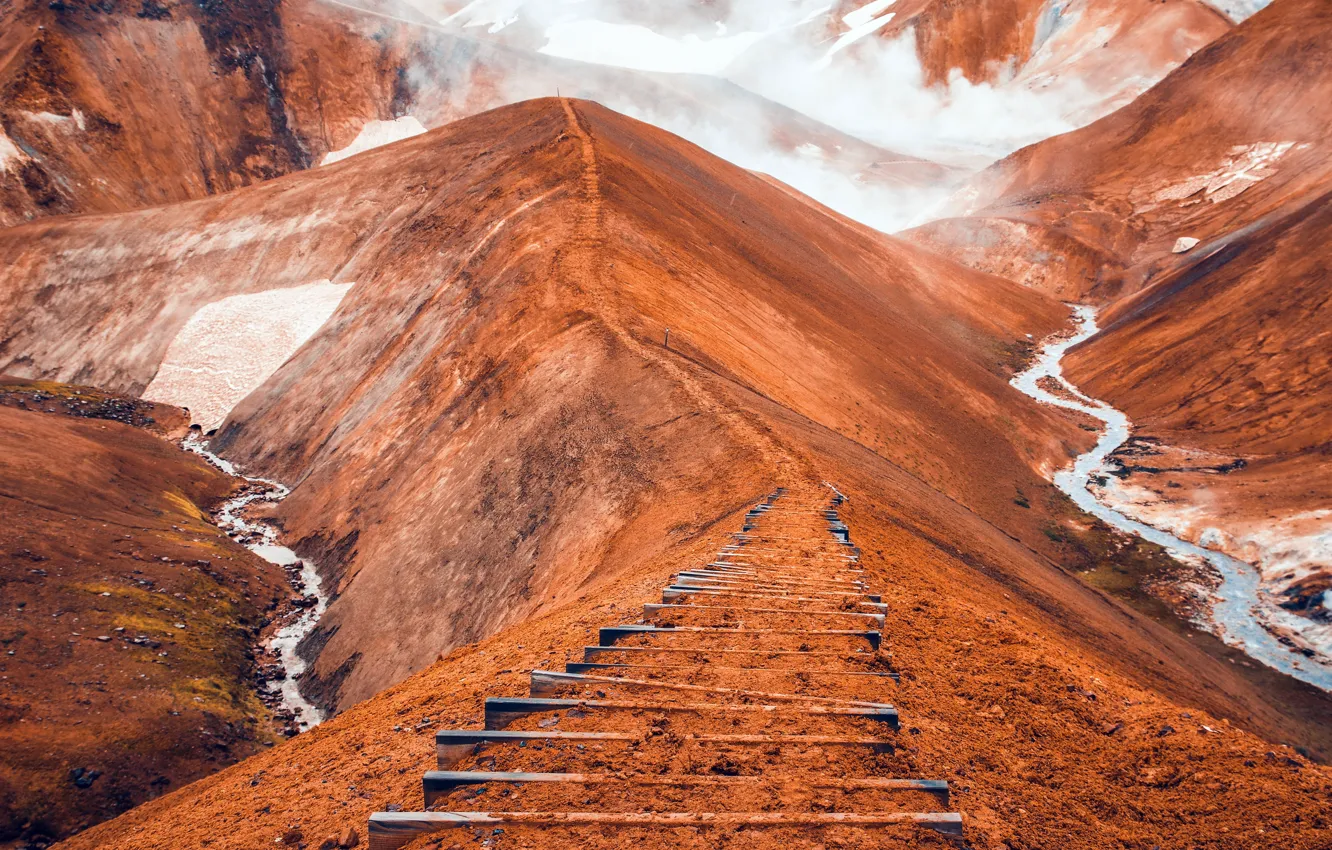 Фото обои South, Iceland, лестница в небо, Hrunamannahreppur
