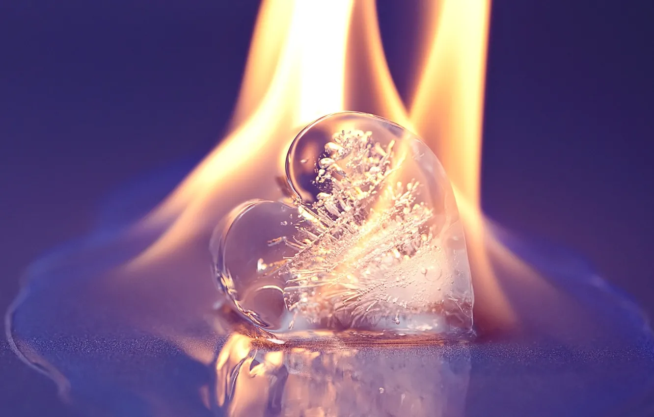 Фото обои фон, пламя, сердце, леденое