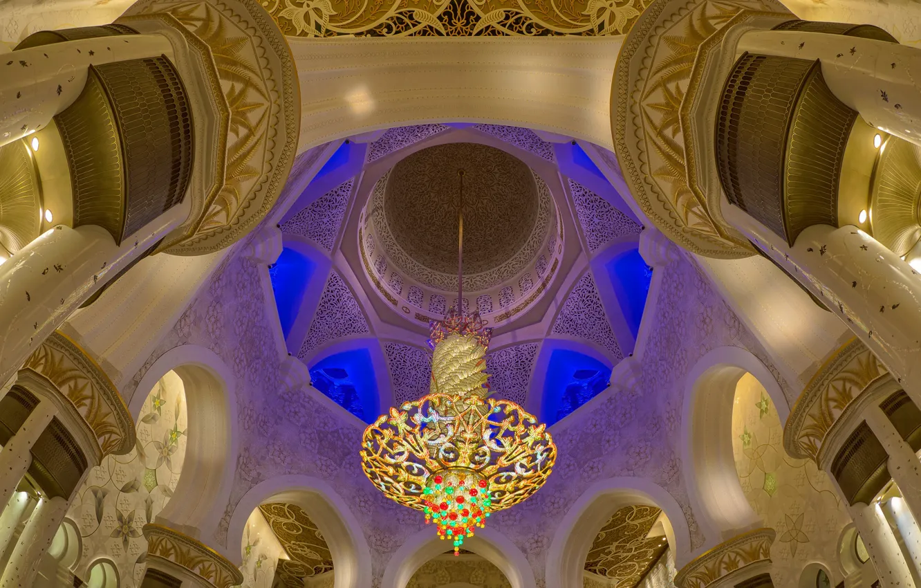 Фото обои люстра, зал, ОАЭ, Абу-Даби, мечеть шейха Зайда