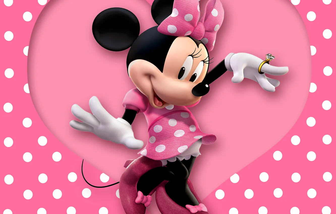 Фото обои heart, pink, cartoon, disney, mouse, polka dots, minnie