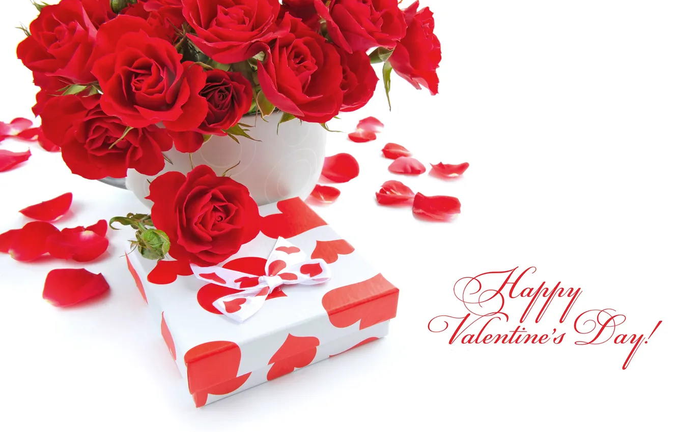 Фото обои цветы, праздник, подарок, романтика, розы, красные, бант, Valentine's Day