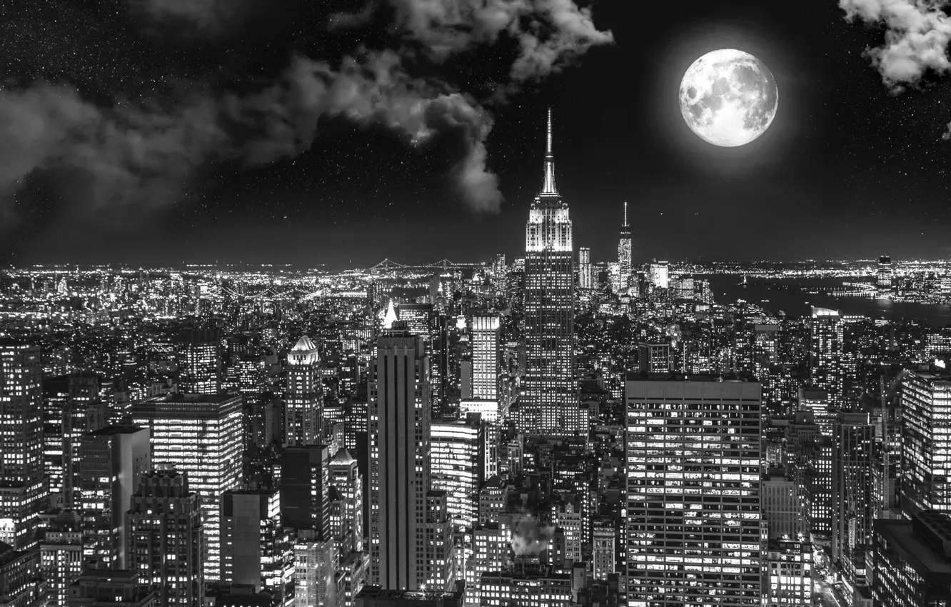 Фото обои city, город, луна, Нью-Йорк, moon, New York