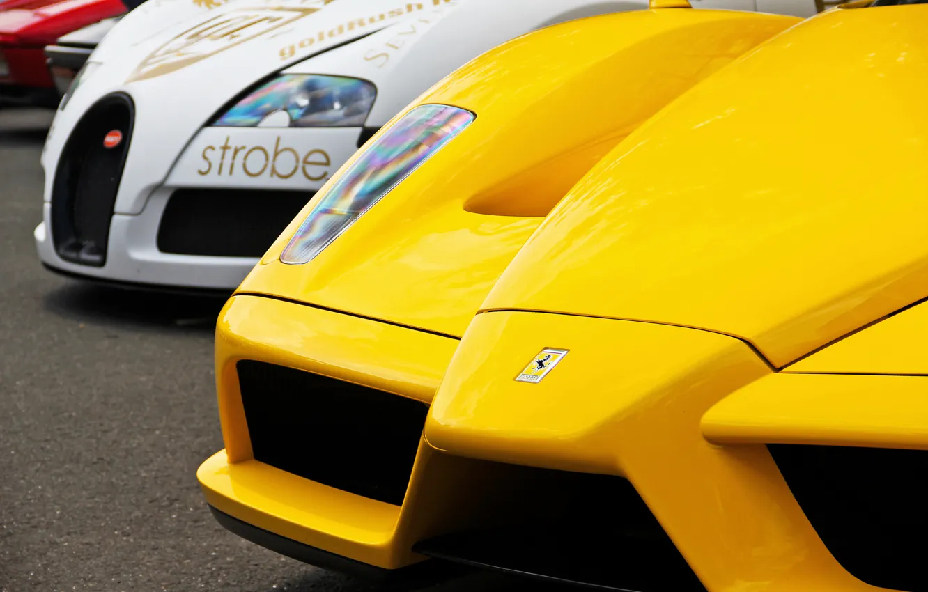 Фото обои белый, желтый, veyron, Ferrari, bugatti, white, феррари, бугатти