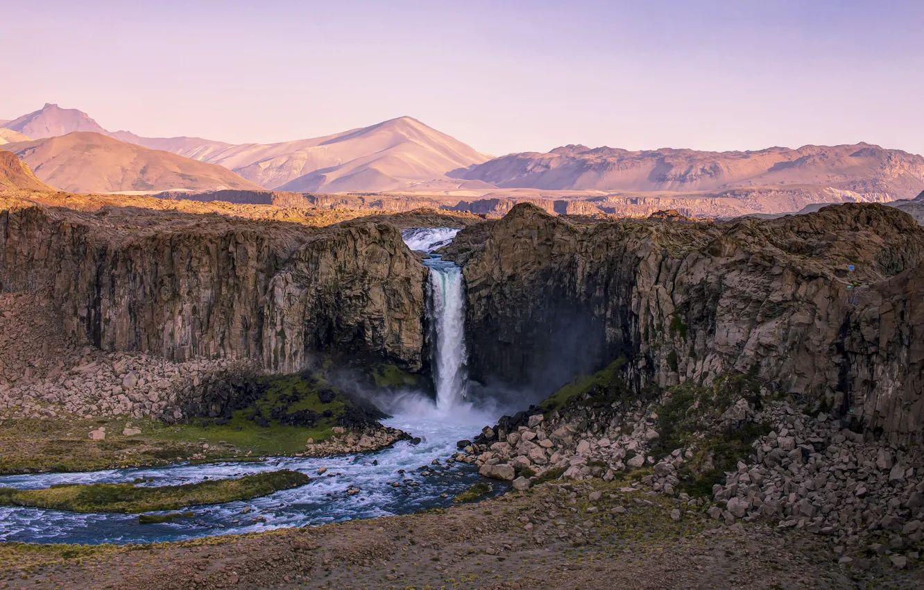 Фото обои горы, камни, скалы, водопад, Исландия