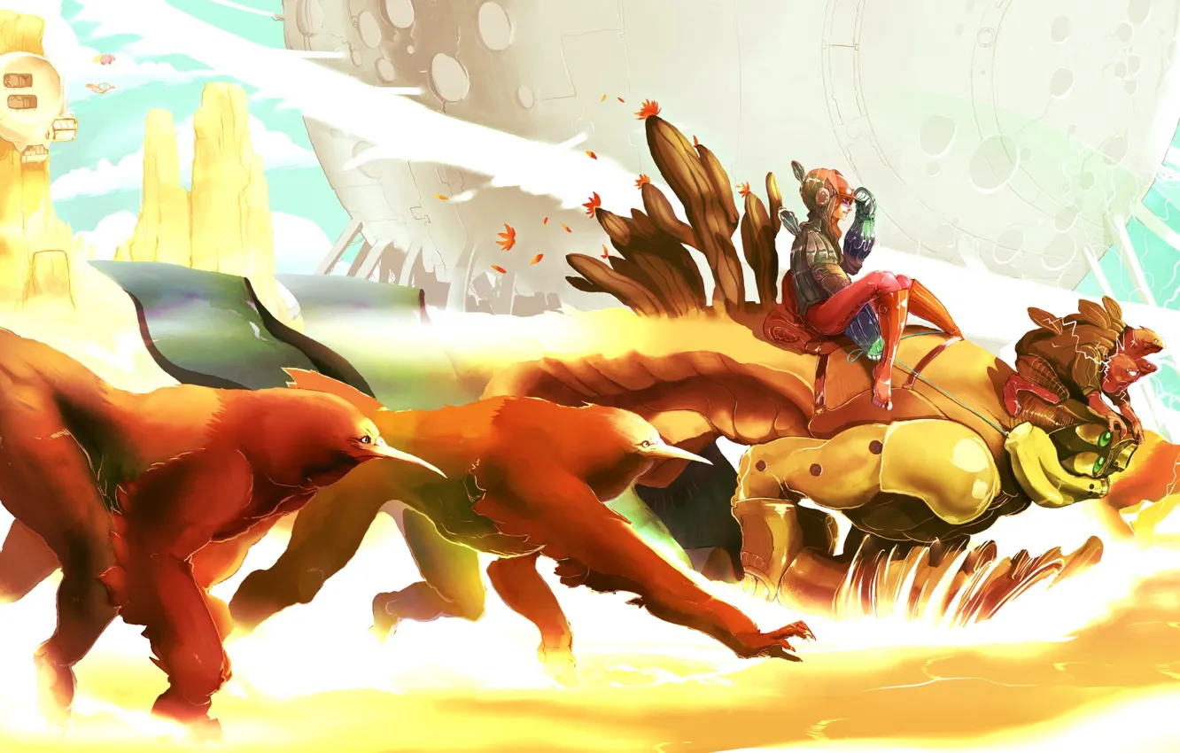 Фото обои девушка, пустыня, наездник, зверь, ozich