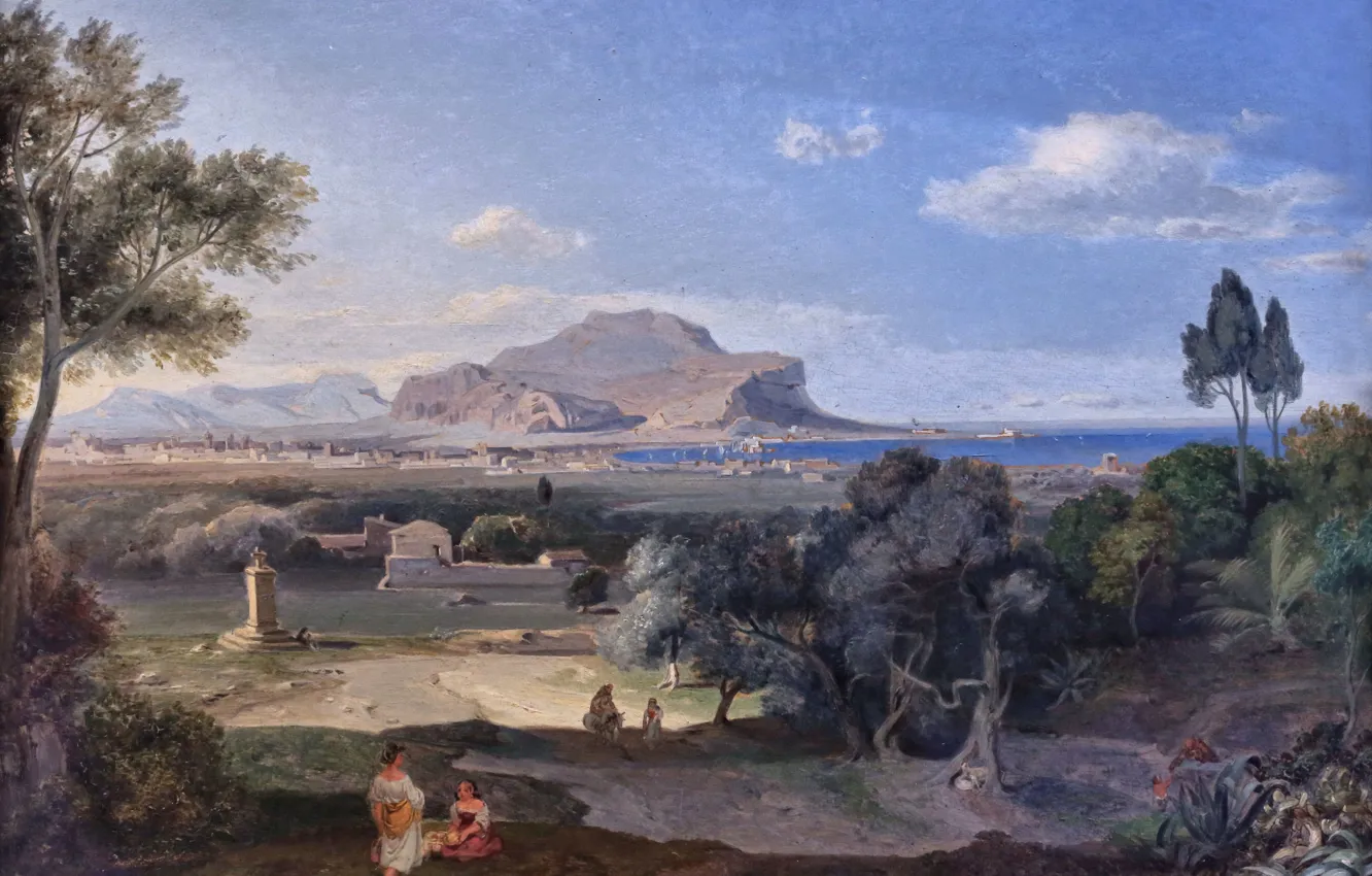 Фото обои Munich, 1832, Munich Neue Pinakothek, Palermo with Mount Pellegrino, Карл Антон Йозеф Ротман, Carl Anton …