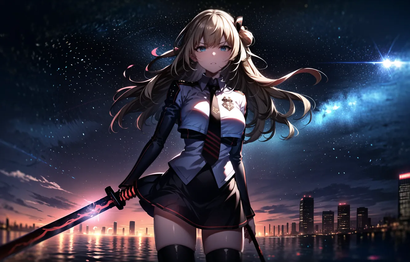 Фото обои long hair, anime, zettai ryouiki, blonde, solo, artwork, anime girls, uniform