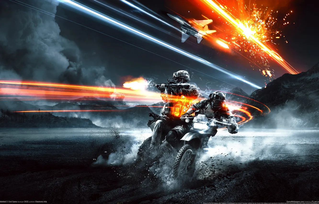 Фото обои Истребитель, Battlefield 3, Морпехи, End Game, Внедорожный Мотоцикл, Без Логотипа