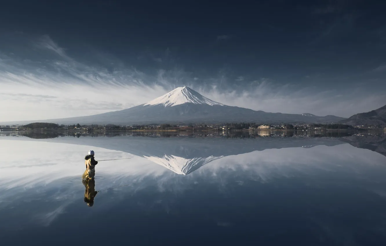 Фото обои природа, озеро, гора, вулкан, вершина