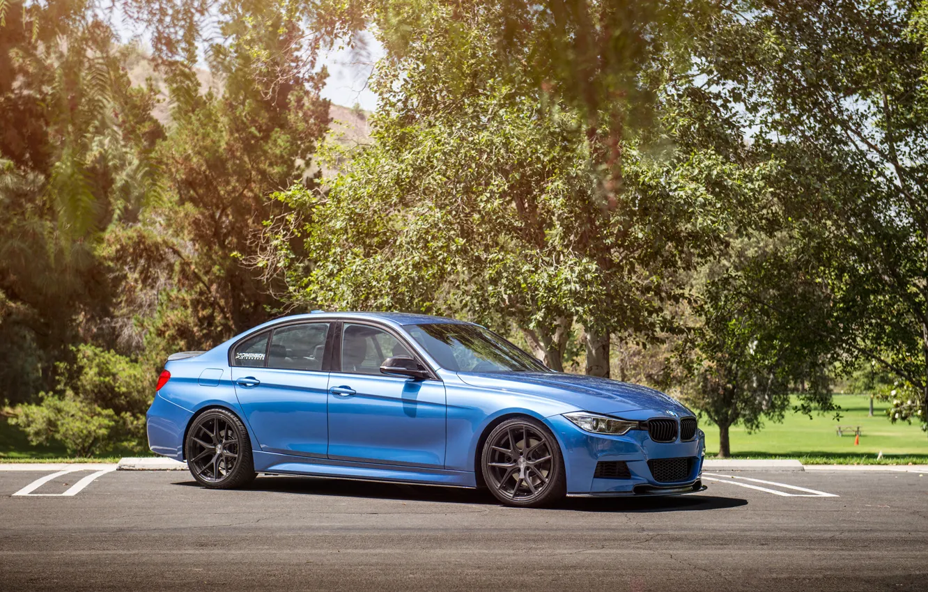 Фото обои BMW, wheels, Vorsteiner, blue, 328i, f30, frontside