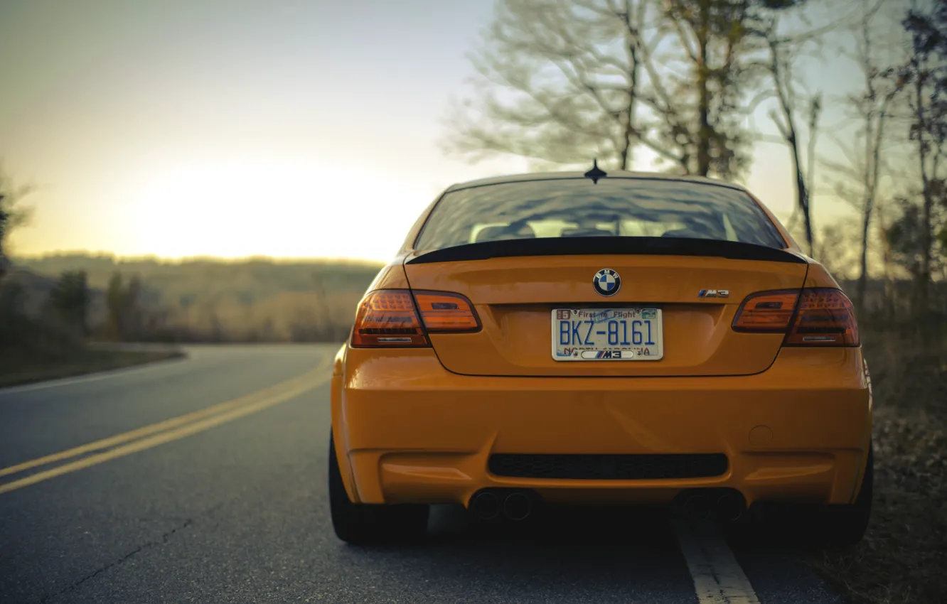 Фото обои дорога, оранжевый, бмв, вечер, BMW, road, evening, orange