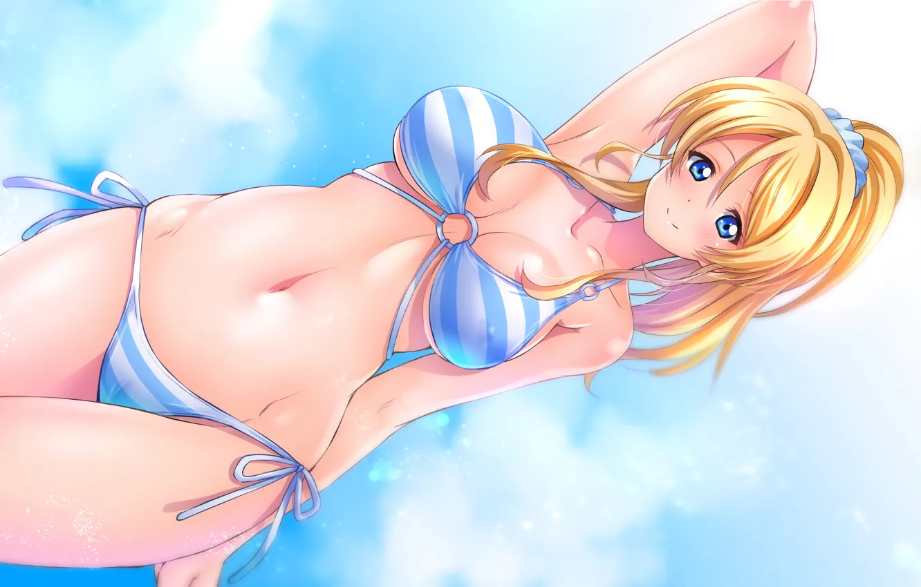 Фото обои girl, sexy, cleavage, long hair, boobs, anime, blue eyes, beautiful