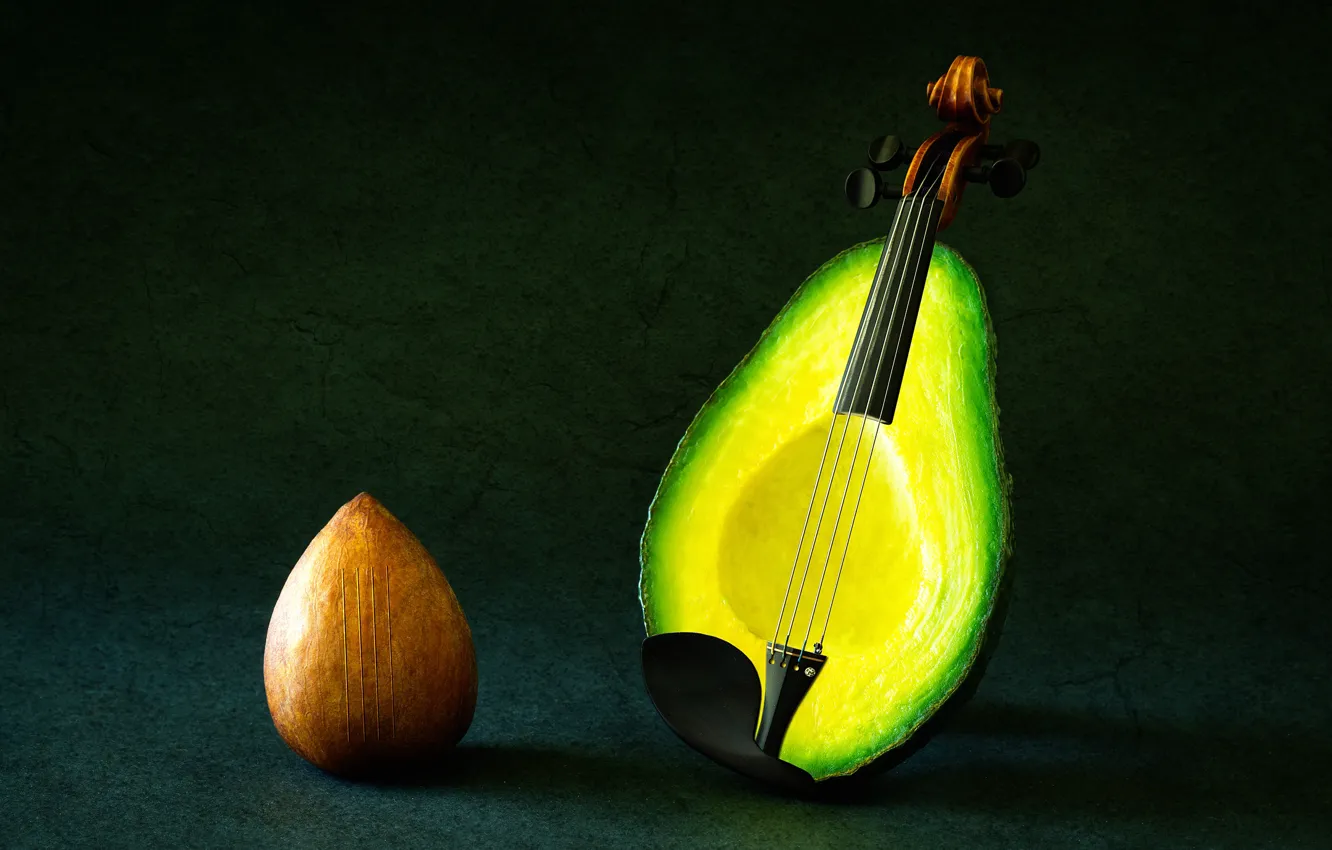 Фото обои фантазия, скрипка, струны, авокадо