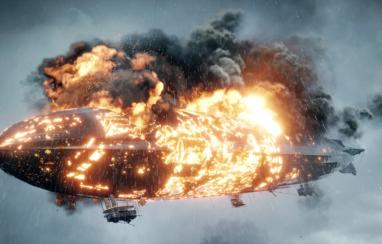 Фото обои огонь, война, игра, цеппелин, горит, Electronic Arts, Battlefield 1