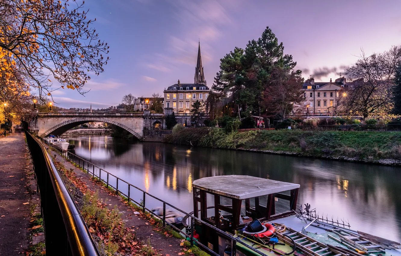 Фото обои осень, мост, река, здание, Англия, England