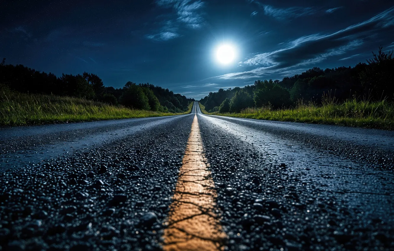 Фото обои road, sky, clouds